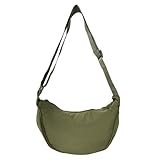 GoPaw Damen Halbmond Crossbody Schultertasche, Hobo Halfmoon Bag, Nylon Crossbody Bag Damen Halbmond Schultertasche mit verstellbarer Schultergurt, Einfarbige (Armeegrün)