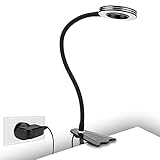 CeSunlight Clip-Licht, 8 W Klemm-Bet-Lampe, Nachttisch-Leselampe für Kopfteil, Schreibtisch, warmes, tageslicht und weißes Licht, 3 Farben, Augenpflege, 10 dimmbare Beleuchtungsmodi (schwarz)