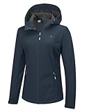 33,000ft Damen Softshelljacke Wasserdichte Winddichte Funktionsjacke Atmungsaktive Laufjacke Leichte Fahhradjacke mit Kapuze Übergangsjacke Windbreaker zum Radfahren, Wandern Nachtsblau 38