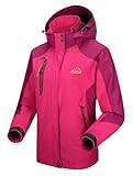 donhobo Jacken Damen Outdoorjacke Wasserdicht Windjacke Leicht Wanderjacke Atmungsaktiv Funktionsjacke Softshell Übergangsjacke mit Kapuze (Rose Rot, M)