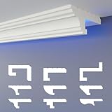 HEXIMO LED-Schattenfugenprofil Stuckleisten, indirekte Beleuchtung XPS-Styropor-Trockenbau-Deckenleisten für Wand-Deckenverkleidung (10,2 Meter HLED 16)