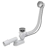 Badewanne Wannenablauf Ab-Überlaufgarnitur Länge 570 mm Metall Automat mit Bowdenzug Stöpsel Groß Ablaufgarnitur Wannenabfluss Siphon