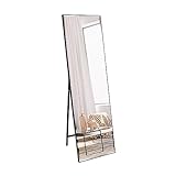 Vasemouh 140 x 41 cm Ganzkörperspiegel mit schwarzem Rahmen und Splitterschutz, großer Wandspiegel oder Standspiegel, für Schlafzimmer, Bad, Wohnzimmer oder Garderobe
