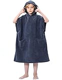 TOMEEK Handtuch Poncho mit Kapuzen Für Kinder Weich Strandponcho Teenager Surfponcho Badeponcho Strandtuch Bademantel mit Tasche Ideal Für Ferien, Schwimmen, Surfen, Strand, Bad(Grau)