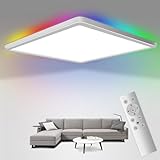 LED Dimmbare Deckenleuchte mit Fernbedienung, 24W RGB Farbwechsel Deckenlampe mit 3000k-6500k, 3200LM und 13-Farben 3W Backlight für Schlafzimmer/Wohnzimmer/Badezimmer/Küche, Quadrat Wasserdicht IP54