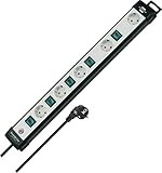 Brennenstuhl Premium-Line Technik Steckdosenleiste 5-Fach mit einzeln schaltbaren Steckdosen (Mehrfachsteckdose mit 3m Kabel, Steckdosenleiste Wandmontage, Made in Germany) schwarz/grau