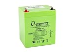 U-Power AGM Batterie 12V 5Ah, VRLA Bleiakku wartungsfrei, wiederaufladbar, Faston F1 (4,8 mm), für Alarmanlagen, USV/UPS, Sicherheit & Elektronik