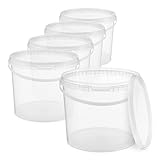 BenBow Eimer mit Deckel 5l transparent 5x 5 Liter - lebensmittelecht, stabil, luftdicht - Plastikeimer mit Henkel - leer