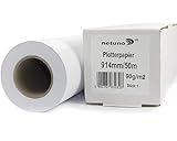 Netuno 1x Weiß Plotterrolle 914 mm x 50 m Plotterpapier 90g / m² Hülse 50 mm (2 Zoll) Qualitäts-Plotterpapier für Inkjet-Plotter Plotterpapier Universalpapier Rolle mit Plotterpapier Weiß hochwertig