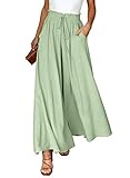 Dokotoo Sommerhose Damen Leicht Palazzo Hose Elegant Sommer High Waist Baggy Freizeithose Baumwolle Leinen Weite Hosen mit Taschen Kordelzug Elastisch Einfarbig Stoffhose Grün M