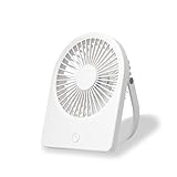 FUNJEO F125 Tischventilator, Wandventilator, leistungsstark mit 3 Geschwindigkeiten, USB-wiederaufladbar, warmes Nachtlicht, für Arbeit/Camping/Studium (Weiß, Ohne Digitalanzeige)