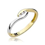 Gelbgold Damen Ring Verlobungsring aus Gold mit 0.05 Karat Diamanten - 14 Karat Gold (585) - Goldring für Frauen (Gelbgold, 47 (14.8))