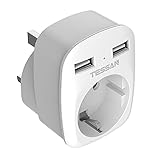 TESSAN Reiseadapter UK Adapter England Deutschland Stecker mit 2 USB 2.4A, Steckdosenadapter Reisestecker Stromadapter für Irland Großbritannien Wand Ladegerät Ladestation, England Steckdose