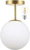 Moderne Deckenlampe Hängend aus Glas, E27 Flur Deckenleuchte Gold Deckenleuchten Wohnzimmer 1- Flamme Weiß Ball Glas Lampenschirm Flurlampe fur Restaurants, Küchen, Esszimmer (Inkl. LED Glühbirne)