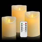 OSHINE LED Kerzen led kerzen mit timer,Flammenlose Kerzen 300 Stunden Dekorations-Kerzen-Säulen im 3er Set 10-Tasten Fernbedienung mit 24 Stunden Timer-Funktion (3 * 1, Ivory)