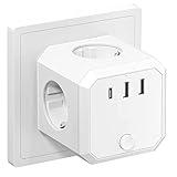 009-HHMDCZLFT Steckdosenwürfel mit USB, Mehrfachsteckdose Ohne Kabel, 7-in-1 Cube Steckdosenadapter mit Schalter 4000W/16A, 4 Fach Steckdose Würfel Mehrfachstecker Kindersicherung