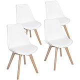 EGGREE 4er Set Esszimmerstühle mit Massivholz Buche Bein, Retro Design Gepolsterter Stuhl Küchenstuhl Holz, Weiß