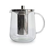 TRINKBASIS Glasteekanne 1L, Teekanne Glas handgefertigt, Borosilikat hitzebeständig, herausnehmbares langes Edelstahl Sieb rostfrei und hochwertigem Deckel, 3-teilige für losen Tee, für 4-8 Tassen