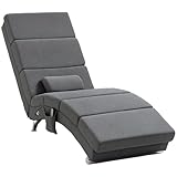 HOMCOM Relaxliege mit 5 Massagemodi Loungesessel mit Lendenkissen, Heizfunktion, Liegesessel mit Seitentasche, Fernbedienung, Leinenoptik, Relaxsessel Chaiselongue Dunkelgrau
