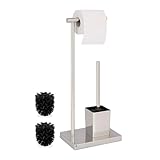 Relaxdays WC Garnitur, HBT: 66,5x23x18 cm, stehender Klopapierhalter, WC-Bürste mit Bürstenhalter, Edelstahl, Silber