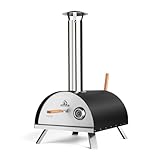 BURNHARD Pizzaofen Outdoor Nero, 500°C, Tragbarer Holzofen inkl. Pizzaschieber & Cordierit-Pizzastein, Brennstoffe: Holz, Pellets, Holzkohle, Briketts