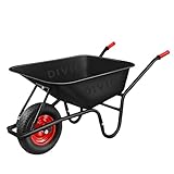 DIVID® Schubkarre 250Kg | Luftreifen mit Stahlfelgen | Schiebkarre | Bauschubkarre | Gartenschubkarre | Transportkarre mit robustem Stahlrahmen (Schwarz)