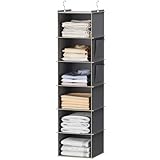 YOUDENOVA Hängeregal Schrankorganizer Stabiler 6 Fächern Kleiderschrank Organizer Ordnungssystem Hängeaufbewahrung mit MDF-Platten und Bambus-Stock verstärkt Grau