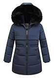 CICVSOC Langer Winter-Parka für Mädchen, warm, mit Kapuze, lange Lebensdauer, Marineblau, 13-14