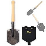 Xforst FS1 Feldspaten mit Holzstiel und Tasche – Robuster Spaten mit scharfem Stahlblatt und ergonomischem Holzgriff, Ideal für Outdoor, Camping und Survival