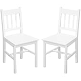 HOMCOM Esszimmerstuhl, 2er Set Küchenstühle, Küchenstuhl, Wohnzimmerstuhl mit Rückenlehne, Essstuhl für Küche, Esszimmer, Kiefernholz, 41 x 46,5 x 85,5 cm, Weiß