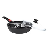 BIOL Hohe Aluminium Bratpfanne mit/ohne Glasdeckel, mit Antihaftbeschichtung, abnehmbarem Griff, Induktion geeignet, für alle Herdarten, 24-26-28 cm (mit Deckel, 28 cm)