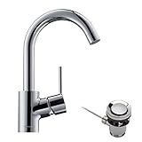 hansgrohe Waschtischarmatur Talis S, Wasserhahn Bad mit Auslauf Höhe 200 mm, mit Zugstange, Badarmatur wassersparend, 360° drehbar, Chrom