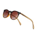 WOODONLY Holz Runde Polarisierte Sonnenbrille - Mode Holz Sonnenbrille für Damen und Herren Perfekte Geschenke (Zebrano, Braun)