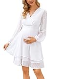 Clearlove Kleid Damen V-Ausschnitt Langarm Umstandskleid Frauen Swiss Dot Stillkleid Schwangere Kleider mit Stillfunktion