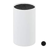 Relaxdays Messerblock unbestückt mit Borsten, ohne Messer, für 8 Messer aller Art, Messerhalter HD 18x11cm, weiß-schwarz