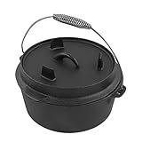 RASTKY Camping Langlebiger Gusseisentopf mit Antihaftbeschichtung, der Gleichmäßig Kocht für Camping Im Freien (31CM)