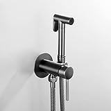 FNNEMG Hand-WC-Bidet-Sprühgerät, massives Messing-Set für heiße und kalte Duschen, runder Badezimmer-Shattaf-Duschhahn, Bidet-WC, gebürstetes Grau