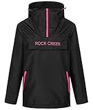 Rock Creek Damen Übergangs Jacke Outdoor Jacke Windbreaker Übergangsjacke Anorak Kapuze Regenjacke Winterjacke Damenjacke Jacket D-474 Schwarz 2XL