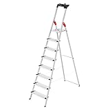 Hailo Stehleiter ComfortLine, 8 XXL-Stufen bis 150 kg, große Leiter aus Aluminium mit Ablage & tiefer Standfläche, klappbare Aluleiter rostfrei, Silber, Aktuelles Modell L80, Made in Germany