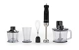 Brabantia Stabmixer Set, 1000 Watt, 8 Geschwindigkeiten, Turbo-Funktion, inkl. Schneebesen, Zerkleinerer, Schneide- & Raspmesser, Messbecher, 1,25L & 600ml Zerkleinerer, Schwarz, BBEK1063MB