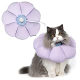 THKOFPET Halskrause Katze, Einstellbarer Katzenhalskrause, Weiche Blumen Katzenhalskrause Kragen Cone, für Katzen und kleine Hunde nach Operationen und Verletzungen (violett, M)
