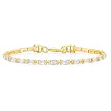 Titaniumcentral Tennisarmband für Damen Gold Armband Baguette-Schnitt Zirkonia Tennis Glitzer Armbänder für Frauen (Gold,7 inch)