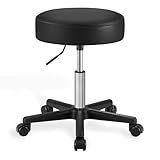 SONGMICS Drehhocker auf Rollen, höhenverstellbarer Rollhocker, 46-58 cm, mit Kunstleder bezogener Sitz, Arbeitshocker für Kosmetikstudios, Friseursalons, Büros, Praxen, schwarz LJB61B
