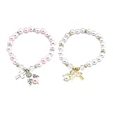 WOFASHPURET 2 Stück Damen Armband mit Künstlichen Perlen Elastische Kreuz Armkette Modischer Schmuck Weiß und Rosa Stilvolle Handgelenk Dekoration für Alltag Party und Besondere Anlässe
