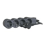 LEGRAND, Flache Steckdosenleiste, 4-fach Steckdose, Mehrfachsteckdose, 1,5 Meter Kabellänge, Schwarz/Dunkelgrau, 694553