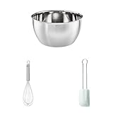 RÖSLE Bundle Basic Line Schüssel, Schneebesen Länge 27 cm, Teigschaber, strapazierfähiges Silikon, -30°C bis +200°C, weiß, extra groß, 32 cm