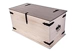 SAM Truhe Merida, Pinienholz massiv, Holztruhe mit Stauraum, weiß lasiert, Schwarze Metallelemente, graue Deckplatte, Mexiko-Möbel