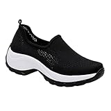 KOMBIUDA Atmungsaktive Damensneaker mit Luftpolster Leichte Sportschuhe für Outdoor Wandern und Laufen Schnell Trocknendes Netzgewebe Modisch und Langlebig Schwarz