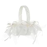 weißer Spitze Blumenkorb Blumenmädchen Korb Hochzeitskorb Braut Blumenkorb Satin Blumenkörbe Vintage Weiß Hochzeit Körbe Handheld Blumenkinderkörbchen Hochzeit Dekor Geschenkkorb für Hochzeit