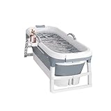 Faltbare Badewanne für Erwachsene, Fleecebad im Freien, 118 x 60 x 53 cm, tragbar, faltbar, mit Deckel und Massagerollen, Seifenkorb, für Bad und Dusche (Grau)